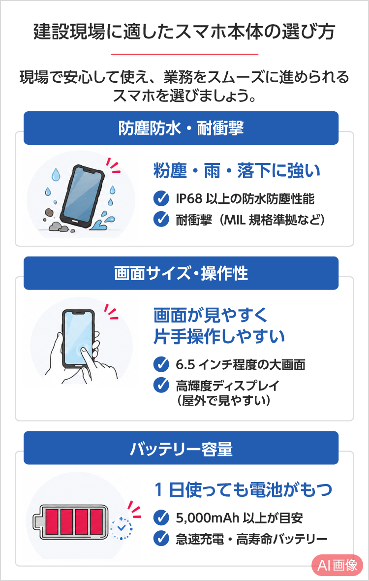 建設現場に適したスマホ本体の選び方 SP用イメージ画像