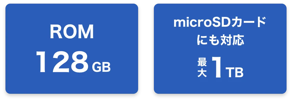 ROM128GB、microSDカードにも対応、最大1TB