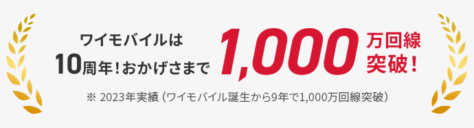 ワイモバイルは10周年！おかげさまで1,000万回線突破！　※2023年実績（ワイモバイル誕生から9年で1,000万回線突破）のSP用画像