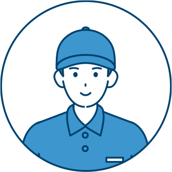 青い帽子をかぶり青いシャツをきた男性のお客さまイメージイラスト