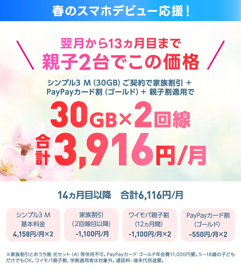 翌月から13ヵ月目まで親子2台でこの価格！