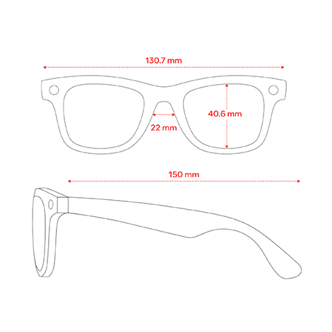 Ray-Ban Meta Wayfarer Gen 2 スマートグラス スタンダードフィットの寸法図｜Y!mobile（ワイモバイル）