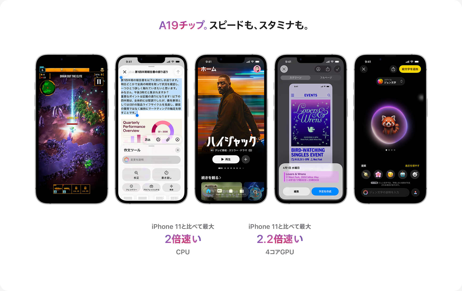 A19チップ。スピードも、スタミナも。