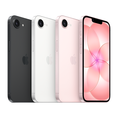 iPhone 17e Apple のカラーラインナップ（ソフトピンクとブラックとホワイトの本体を並べた画像） | Y!mobile（ワイモバイル）