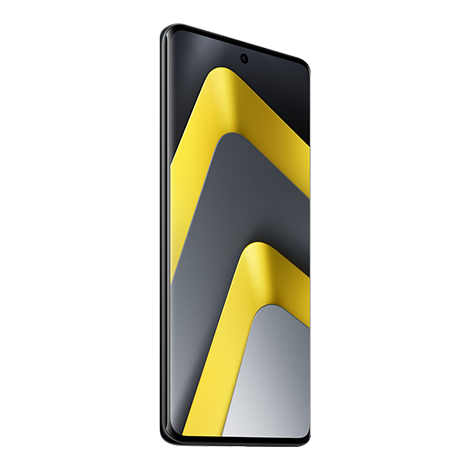 POCO M8 5G ブラック SIMフリースマートフォン （斜め前から見たフロントディスプレイ）| Y!mobile（ワイモバイル）