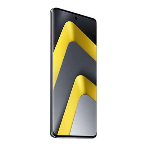 POCO M8 5G シルバー SIMフリースマートフォン （斜め前から見たフロントディスプレイ）| Y!mobile（ワイモバイル）
