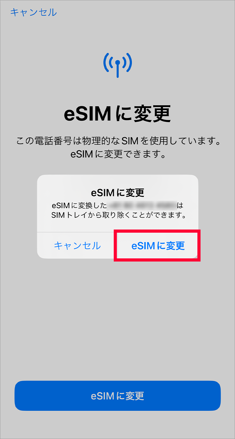 5.「eSIMに変更」をタップしてください