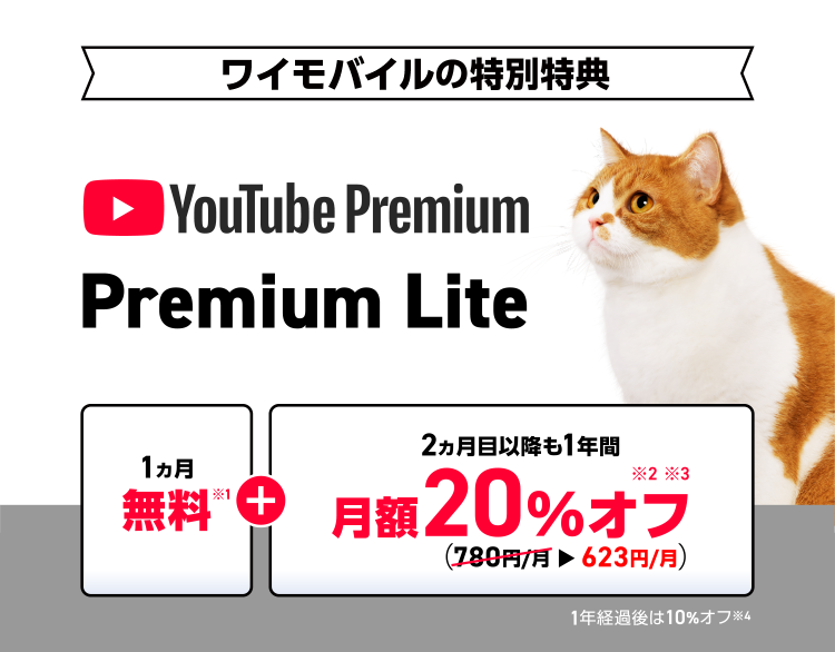 YouTube Premium Lite 1ヵ月無料！2ヵ月目以降も 1年間月額20%オフ