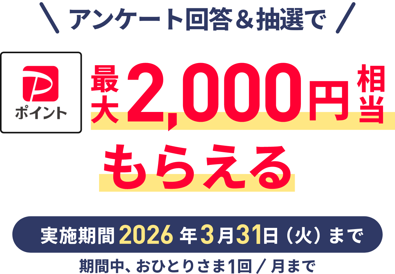アンケート回答&抽選でPayPayポイント最大2,000円相当もらえる　実施期間2026年3月31日（火）まで