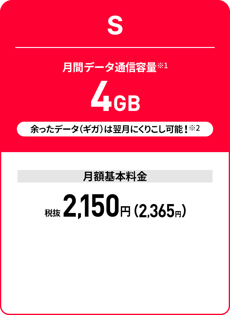 S 月間データ通信容量 4GB