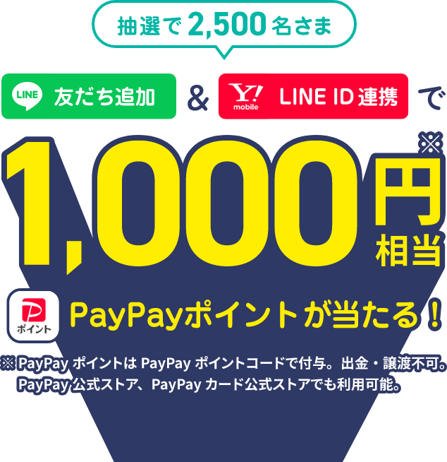 友だち追加&はじめてのLINE ID連携で抽選で2,500名さまに1,000円相当PayPayポイントが当たる!