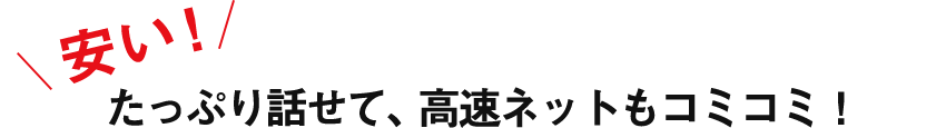 安い! たっぷり話せて、高速ネットもコミコミ!