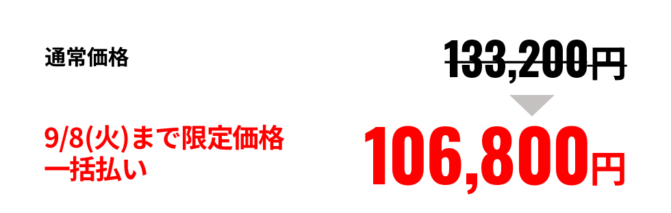 9/1(火)まで限定価格一括払い 106,800円