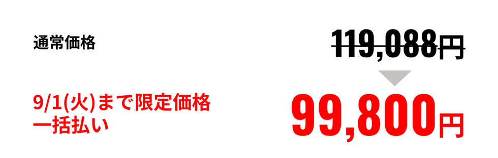 9/1(火)まで限定価格一括払い 99,800円